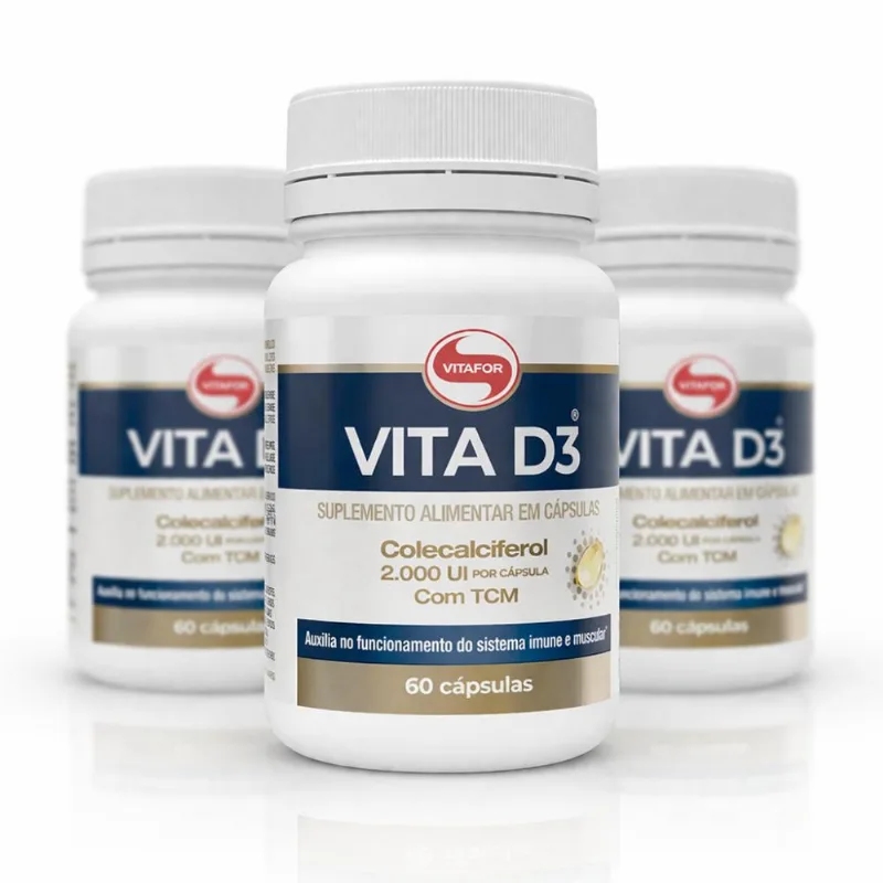 KIT 3 VITA D3 Vitafor Colecalciferol 2.000ui com TCM 60Caps