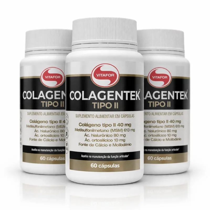 KIT 3 Colagentek Tipo II Vitafor Colágeno 40mg 60Caps