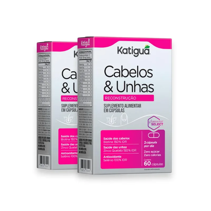 Kit 2 Cabelos e Unhas Reconstrução Katiguá 60 Cápsulas