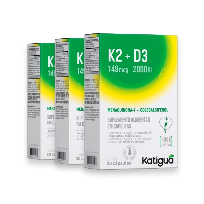 Kit 3 K2 149mcg+D3 2000UI Max Katiguá 30 Cápsulas