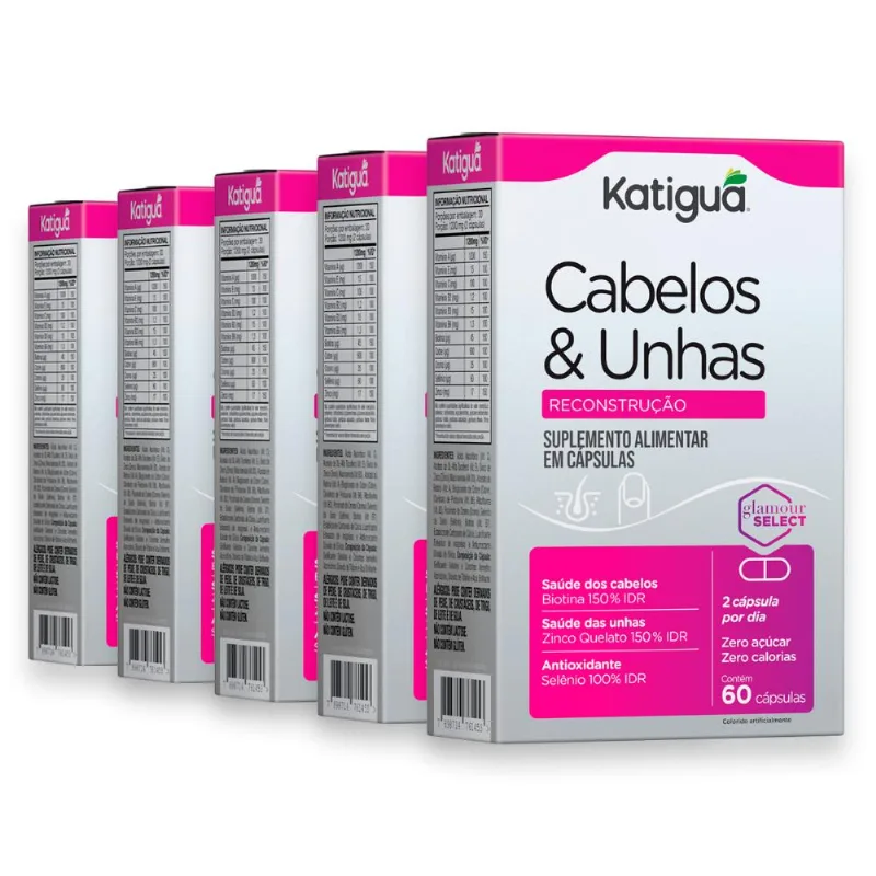 Kit 5 Cabelos E Unhas Reconstrução Katiguá 60 Cápsulas