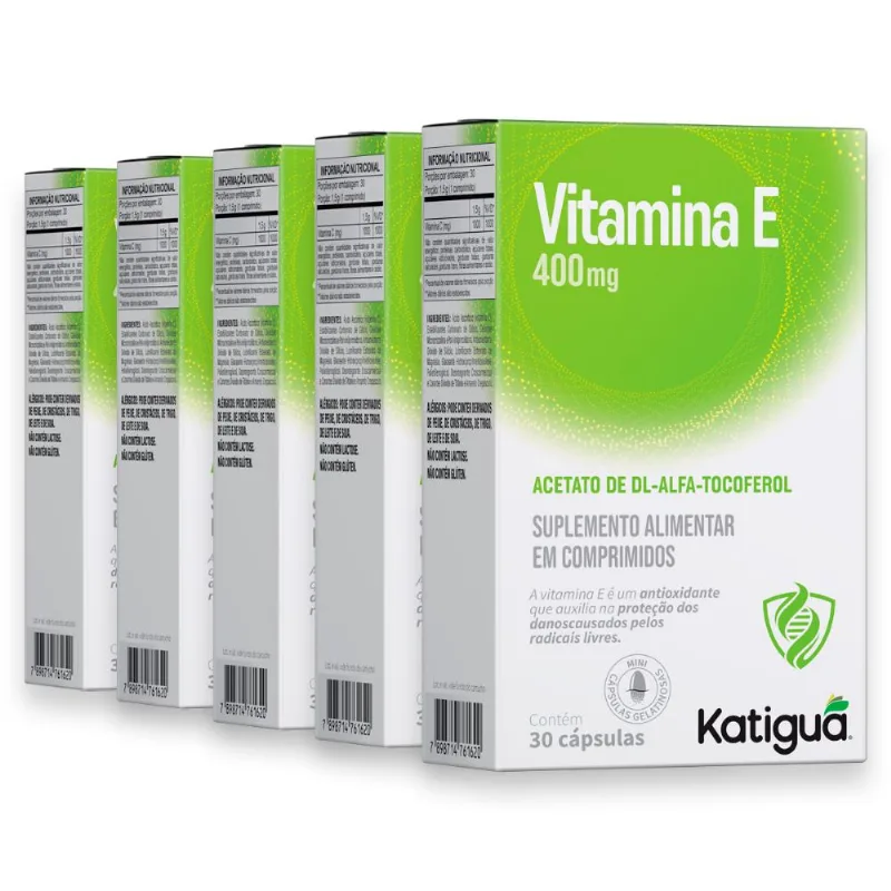 Kit 5 Vitamina E Softgel Katiguá 400mg 30 Cápsulas