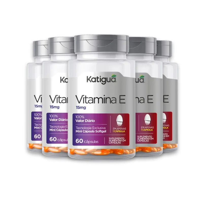 Kit 5 Vitamina E Softgel Katiguá 15mg 60 Cápsulas