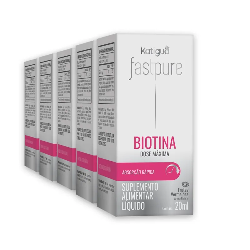 Kit 5 Fast Pure Biotina Dose Máxima Katiguá 20ml - Katigua - Suplemento Alimentar