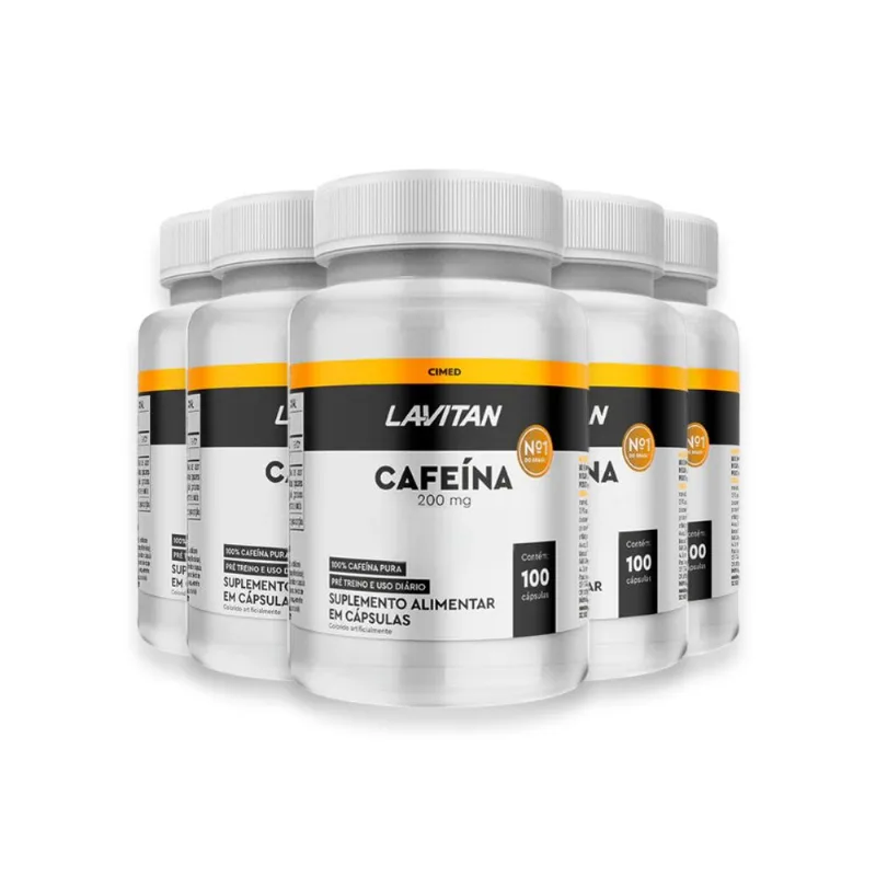 Kit 5 Cafeína Lavitan 200mg 100 Cápsulas
