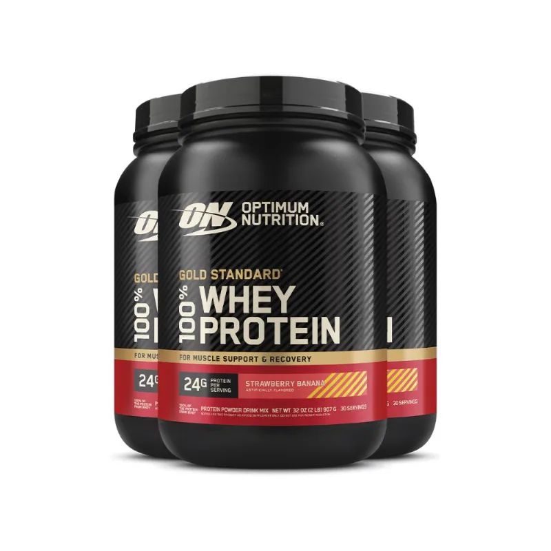 Kit 3 Whey Gold Standard Optimum Banana Morango 907g