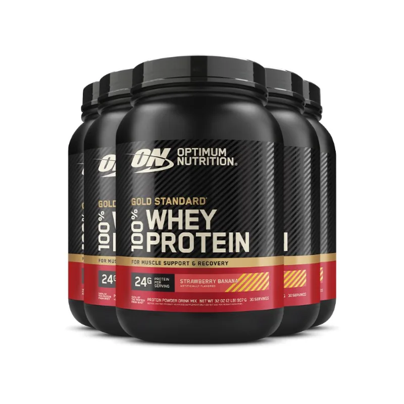 Kit 5 Whey Gold Standard Optimum Banana Morango 907g