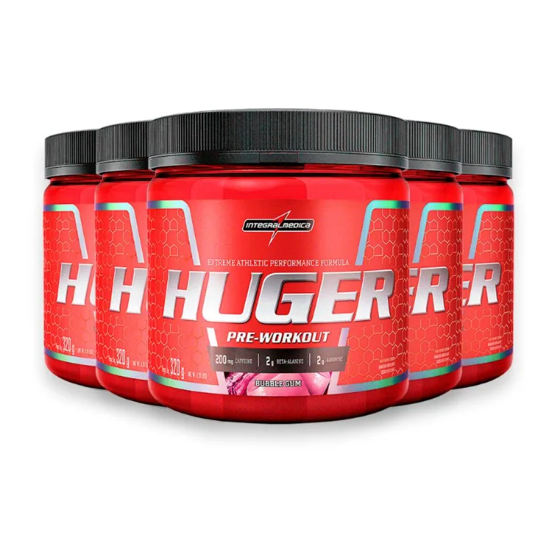 Kit 5 Pré Treino Huger Integral Medica Bubble Gum 320g
