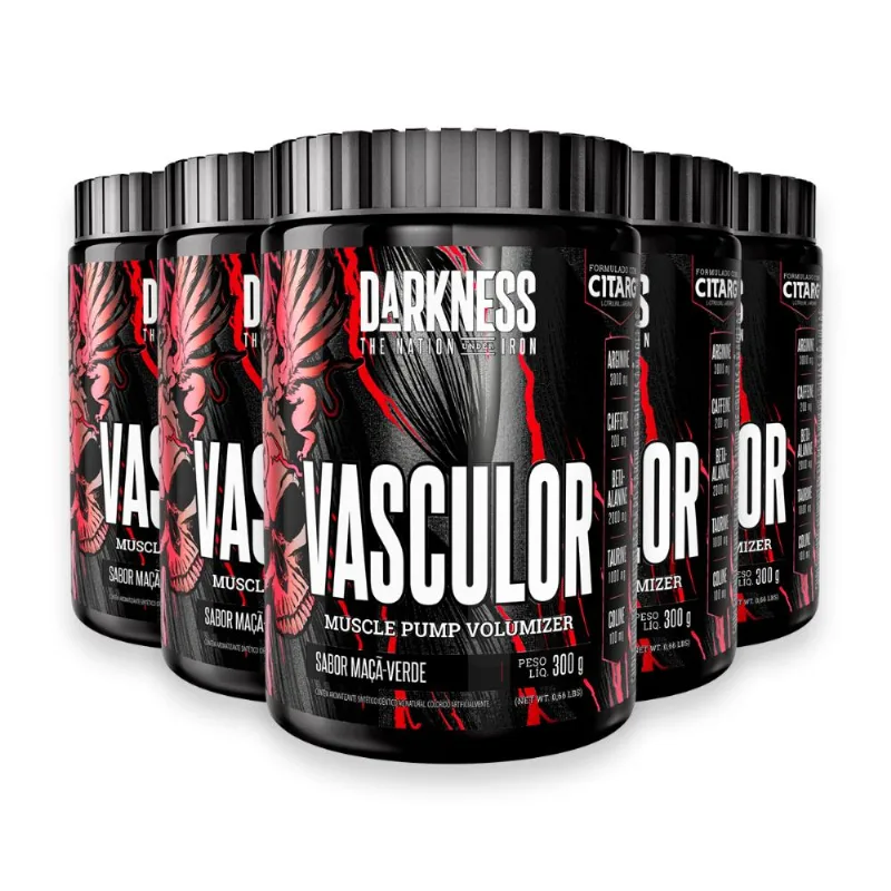 Kit 5 Pré Treino Vasculor Powder Darkness Maça Verde 300g