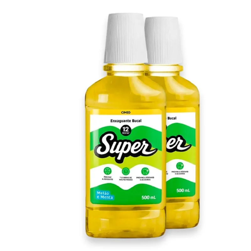 Kit 2 Enxaguante Bucal Super 12H Cimed Melão e Menta 500ml - Cimed - Enxaguante Bucal