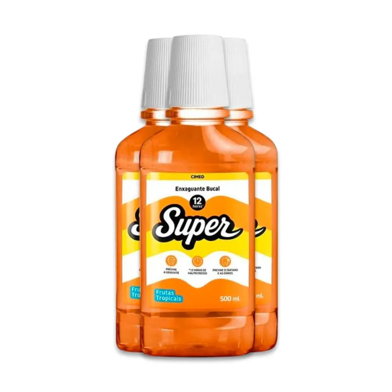 Kit 3 Enxaguante Bucal Super 12H Cimed Frutas Tropical 500ml - Cimed - Enxaguante Bucal