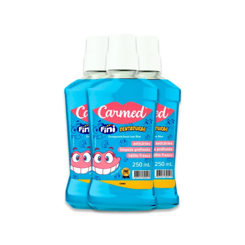 Kit 3 Carmed Enxaguante Bucal Flúor Cimed Fini Dentaduras 250ml - Cimed - Enxaguante Bucal