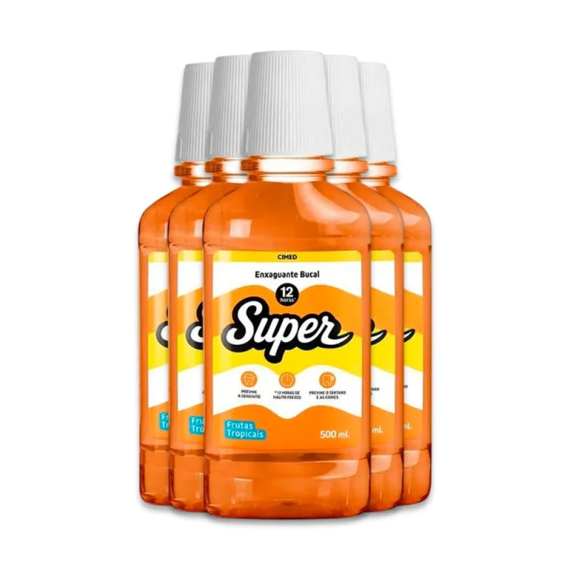 Kit 5 Enxaguante Bucal Super 12H Cimed Frutas Tropical 500ml - Cimed