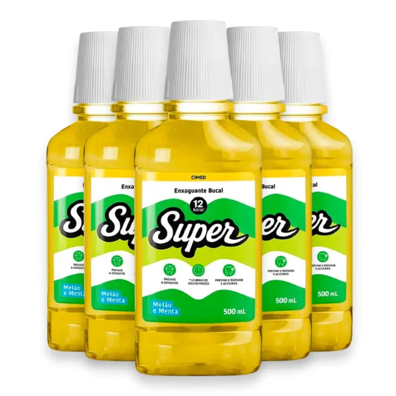 Kit 5 Enxaguante Bucal Super 12H Cimed Melão e Menta 500ml - Cimed