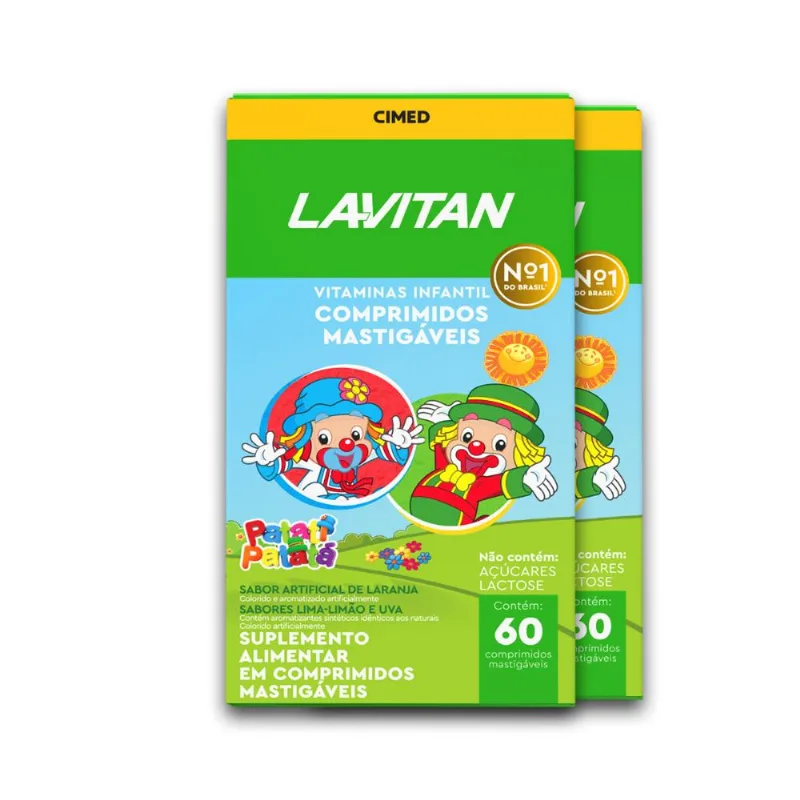 Kit 2 Vitamina Infantil Lavitan 60 Comprimidos Limão e Uva
