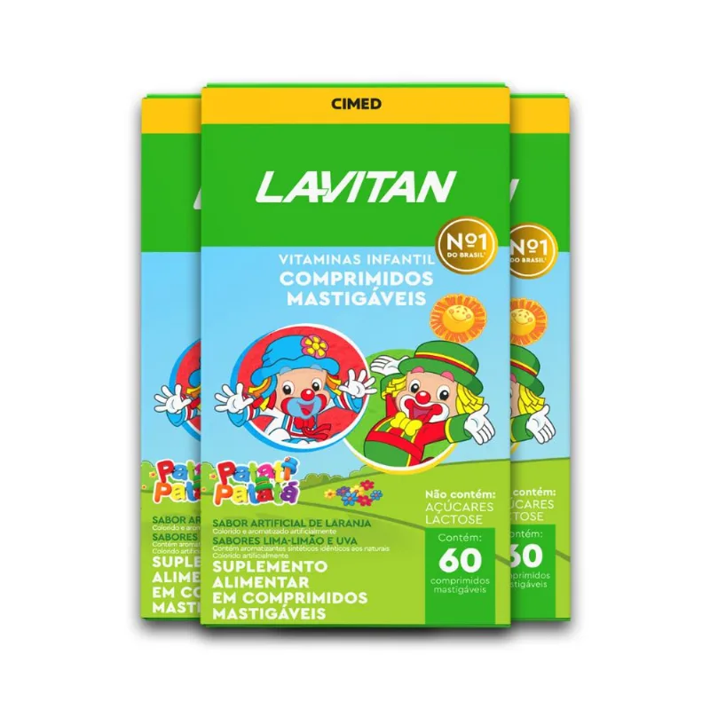 Kit 3 Vitamina Infantil Lavitan 60 Comprimidos Limão e Uva