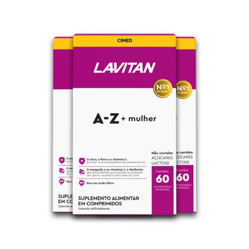 Kit 3 Multivitamínico A-Z Mulher Lavitan 60 Comprimidos