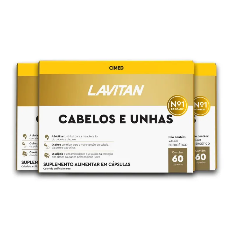 Kit 3 Vitamina Cabelos e Unhas Lavitan 60 Cápsulas