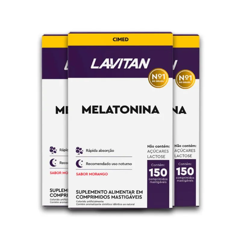 Kit 3 Melatonina Lavitan 150 Comprimidos Morango