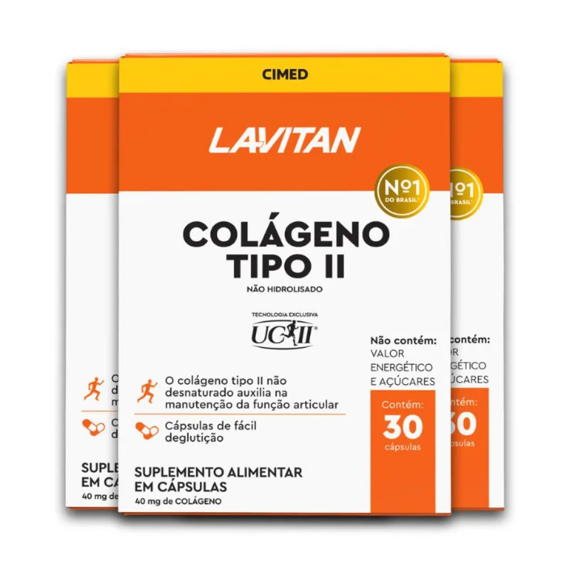 Kit 3 Colágeno Tipo II Lavitan 30 Cápsulas