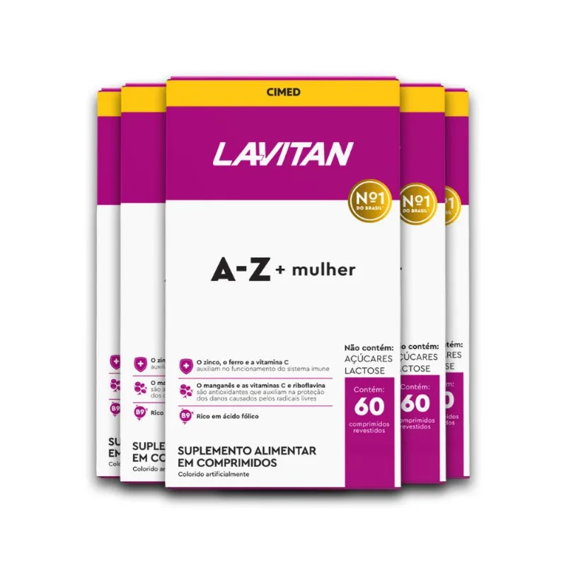 Kit 5 Multivitamínico A-Z Mulher Lavitan 60 Comprimidos