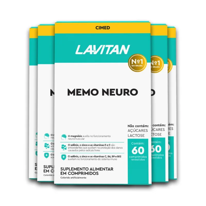 Kit 5 Memo Neuro Lavitan 60 Comprimidos Revestidos