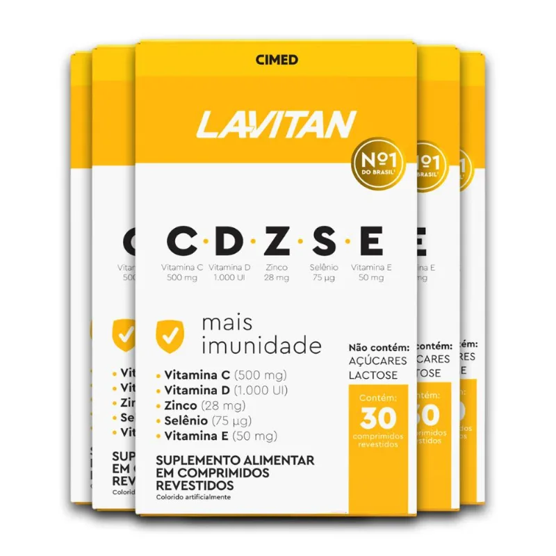 Kit 5 Imunidade CDZSE Lavitan 30 Comprimidos Revestidos