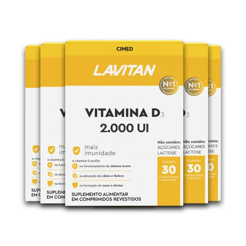 Kit 5 Vitamina D3 Lavitan 2000UI 30 Comprimidos Revestidos