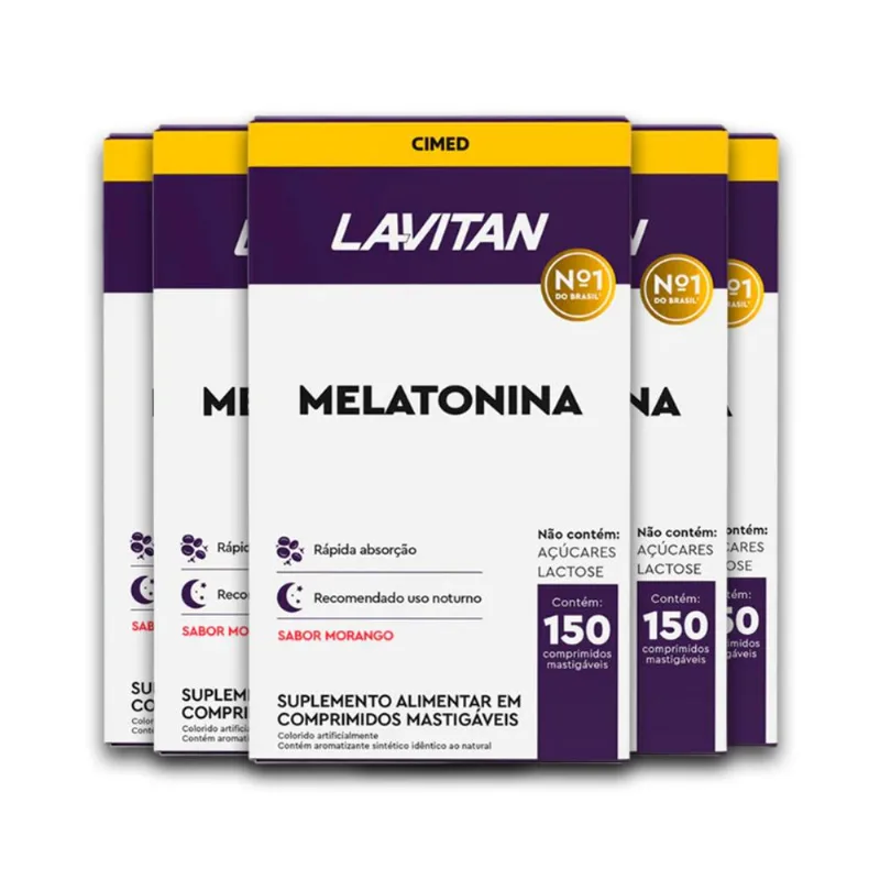 Kit 5 Melatonina Lavitan 150 Comprimidos Morango