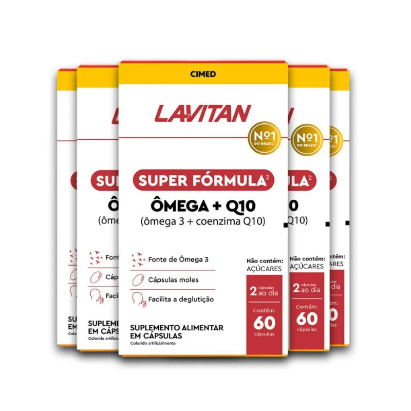 Kit 5 Ômega 3 + Coenzima Q10 Lavitan 60 Cápsulas