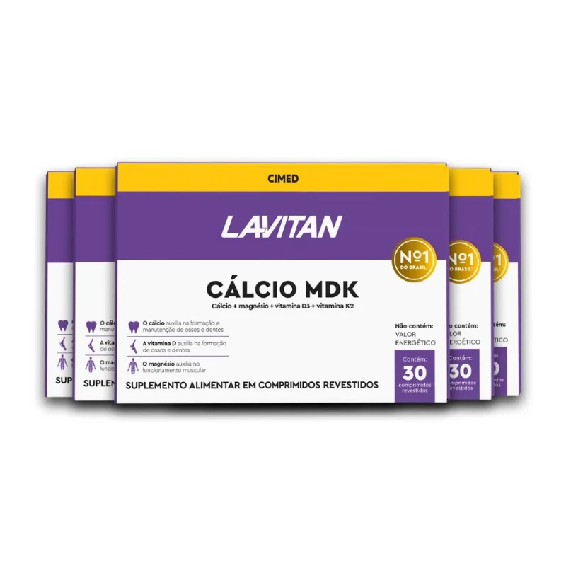 Kit 5 Cálcio MDK Lavitan 30 Comprimidos Revestidos