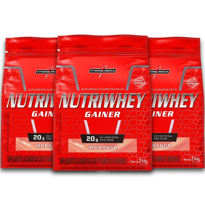 Kit 3 NutriWhey Gainer Integralmedica Morango 2,4kg