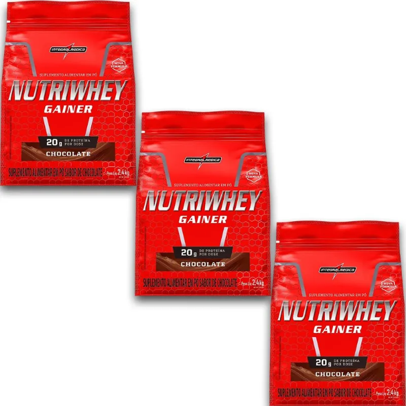 Kit 3 NutriWhey Gainer Integralmedica Chocolate 2,4kg
