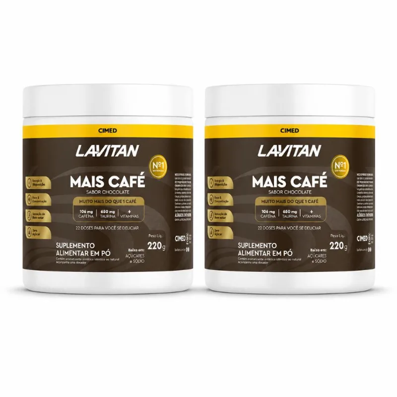 Kit 2 Mais Café Suplemento Alimentar Lavitan Chocolate 220g