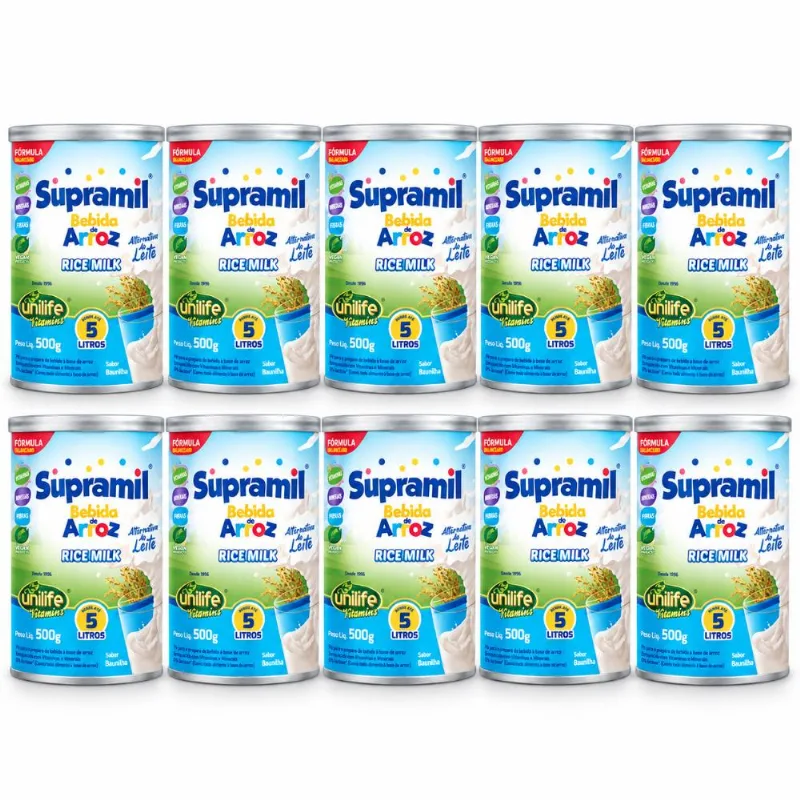 Kit 10 Supramil Bebida de Arroz Kids Unilife 500g Baunilha