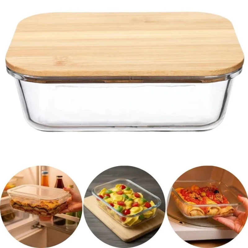 Pote de Vidro Hermético Marmita 1040ML Tampa de Bambu para Alimentos Transparente Lehaví - OUTRAS - Bebês