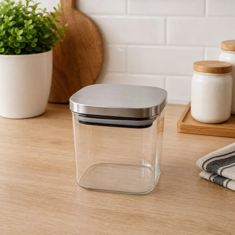 Pote Hermético Quadrado Vidro Com Tampa de Inox 700ml - Genérica - Utilidades Domesticas