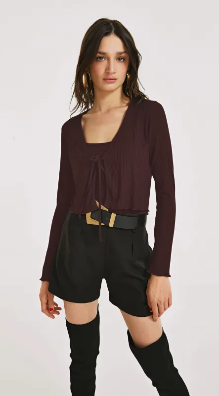 Blusa Morena Rosa Decote Amarração Manga Longa Com Regata Vermelho - Morena Rosa - Outlet