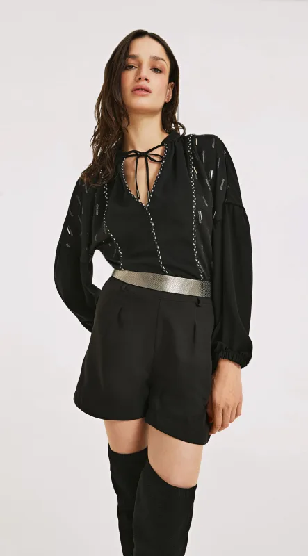 Shorts Morena Rosa Alfaiataria Com Faixa Preto - Morena Rosa - Outlet