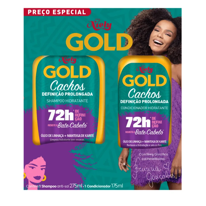 Kit Shampoo 275ml + Condicionador 175ml Niely Gold Cachos Definição Prolongada Preço Especial