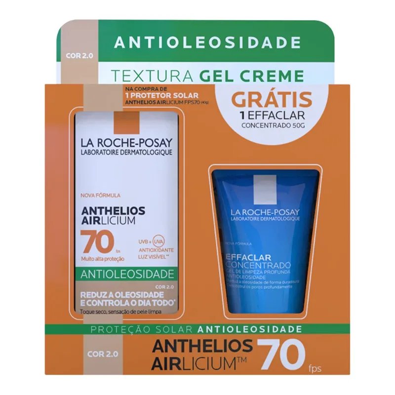 Kit La Roche-Posay Protetor Solar Facial FPS 70 Anthelios Arlicium Cor 2.0 40g + Gel de Limpeza Effaclar Concentrado 50g