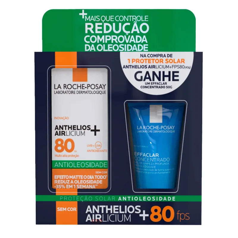 Kit La Roche-Posay Protetor Solar FPS 80 Anthelios Airlicium+ 40g + Gel de Limpeza Effaclar Concentrado 50g - La Roche Posay