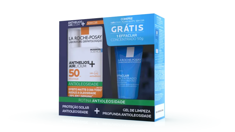 Kit Protetor Solar Facial La Roche-Posay Anthelios Airlicium+ Fluido FPS50 Sem Cor 40g 1 Unidade + Gel de Limpeza Effaclar Concentrado 50g 1 Unidade - La Roche Posay