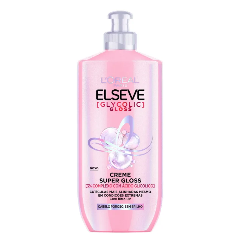 Creme para Pentear Super Gloss com Filtro UV L'oréal Paris Elseve Glycolic Gloss Frasco 250ml