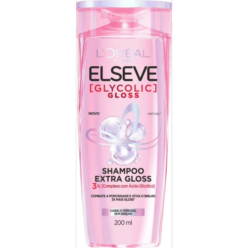 Shampoo Extra Gloss Anti-Sal L'oréal Paris Elseve Glycolic Gloss Frasco 200ml