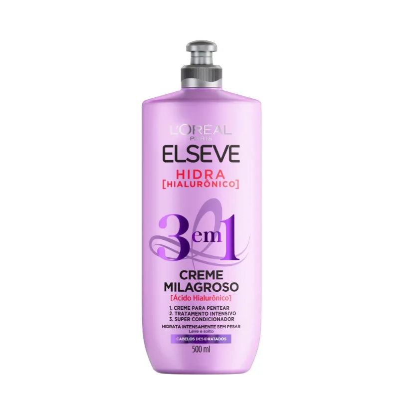 Creme para Pentear 3 em 1 Hidra Hialurônico Elseve 500ml