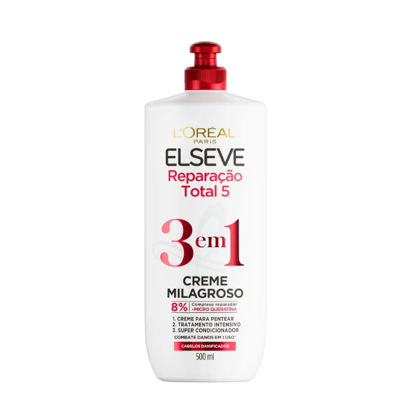 Creme para Pentear 3 em 1 Reparação Total 5 Elseve 500ml