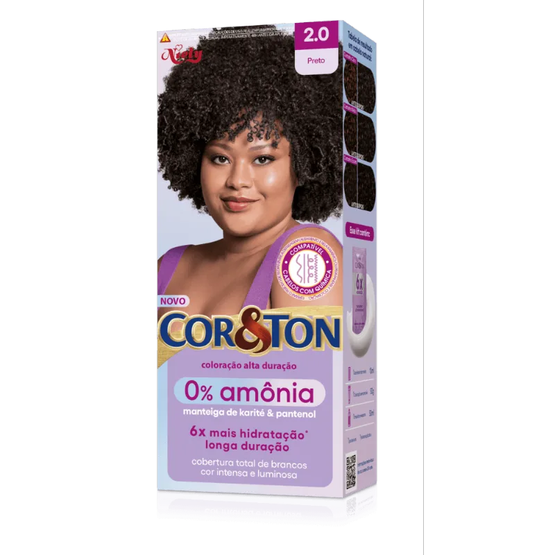 Kit Coloração Creme 2.0 Preto Manteiga de Karité & Pantenol Niely Cor&Ton