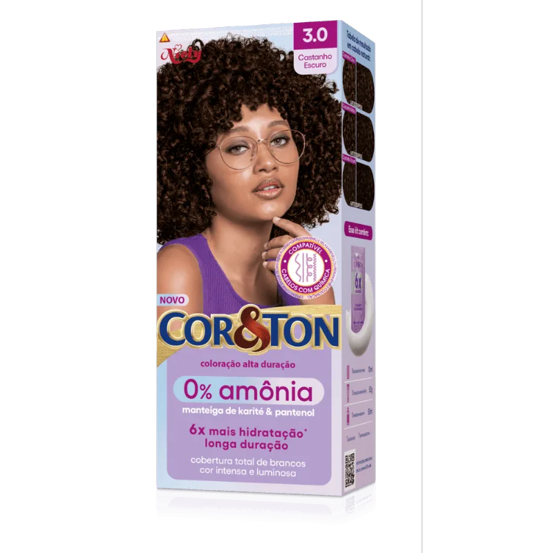 Kit Coloração Creme 3.0 Castanho Escuro Manteiga de Karité & Pantenol Niely Cor&Ton