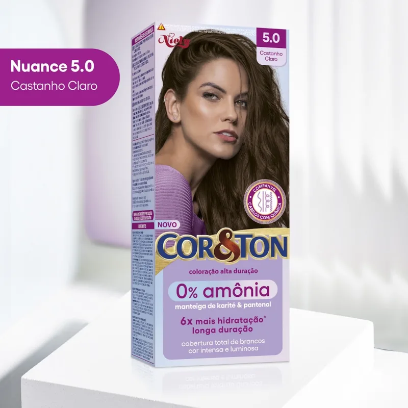 Tintura Cor&Ton Niely 0% Amonia  5.0 Castanho Claro - Cor&Ton